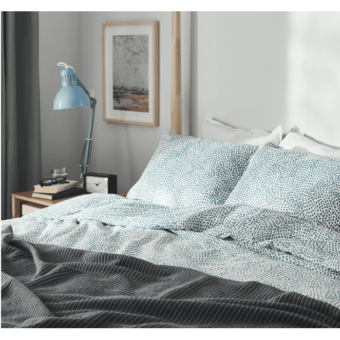 TRADKRASSULA Duvet cover and pillowcase, white/blue, 150x200/50x80 cm