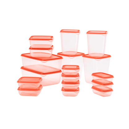 PRUTA Food container, set of 17, transparent/orange