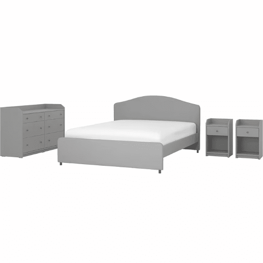 HAUGA Bedroom furniture, set of 4, Vissle grey, 140x200 cm