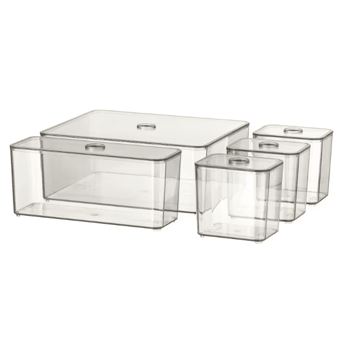 GODMORGON Box with lid, set of 5, smoked, 24x20x10 cm