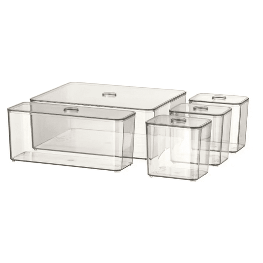 VISSLAÅN Box with lid, set of 5, grey