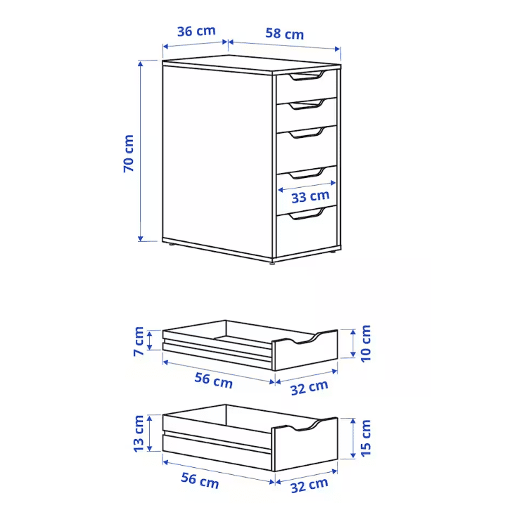 ALEX Drawer unit, white, 36x70 cm