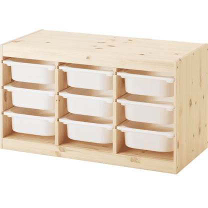 TROFAST Storage combination with boxes, light white stained pine/white, 93x44x52 cm