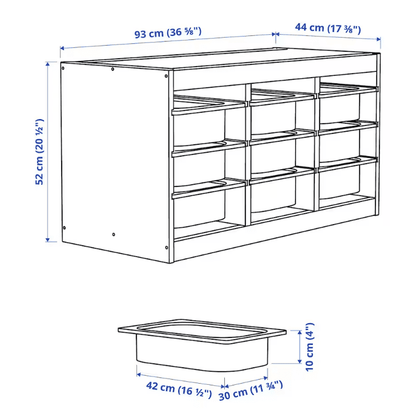 TROFAST Storage combination with boxes, light white stained pine/white, 93x44x52 cm