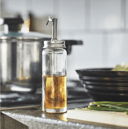 CITRONHAJ Oil/vinegar bottle, clear glass/stainless steel, 16 cm