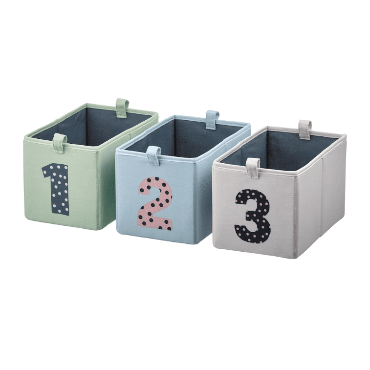 BARNDRÖM Box, set of 3, green blue/beige, 17x27x17 cm