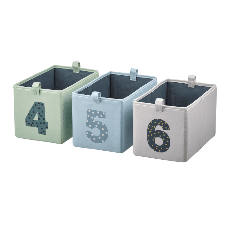 BARNDRÖM Box, set of 3, green blue/beige, 17x27x17 cm