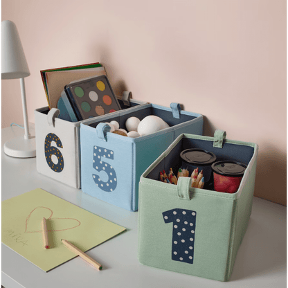 BARNDRÖM Box, set of 3, green blue/beige, 17x27x17 cm