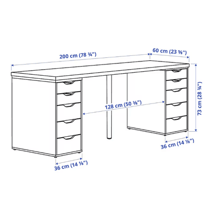 LAGKAPTEN / ALEX Desk, black-brown/black, 200x60 cm