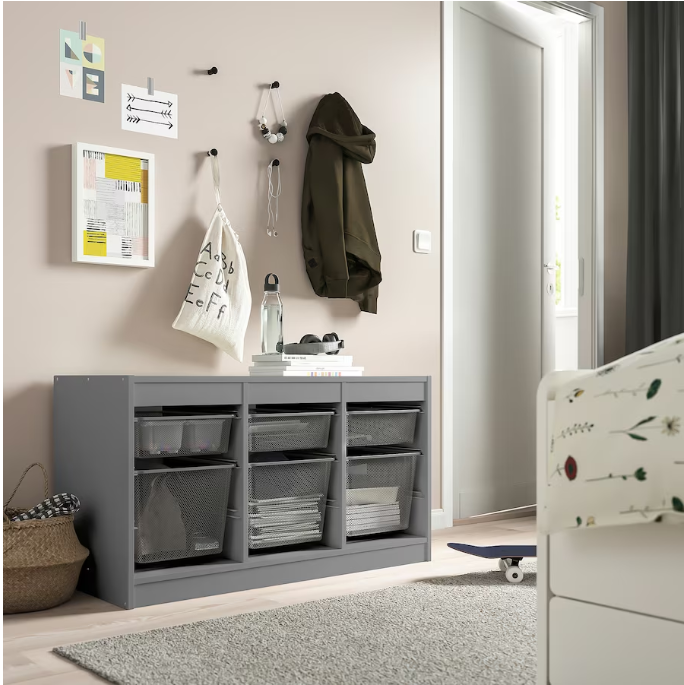 TROFAST Storage combination with boxes, grey/dark grey, 99x44x56 cm