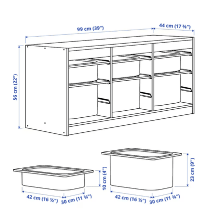 TROFAST Storage combination with boxes, grey/dark grey, 99x44x56 cm