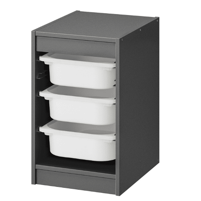 TROFAST Storage combination with boxes, grey/white, 34x44x56 cm