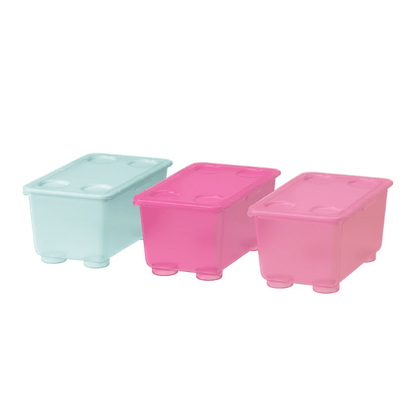 GLIS Box with lid, pink/turquoise, 17x10 cm set of 3