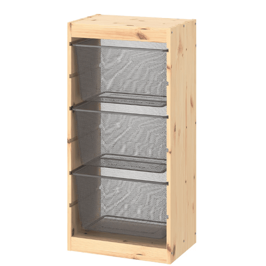 TROFAST Storage combination with boxes, light white stained pine/dark grey, 44x30x91 cm