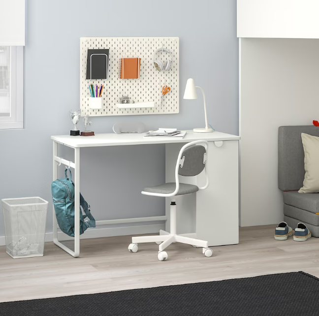 LÄRANDE Desk with pull-out storage unit, white, 120x58 cm