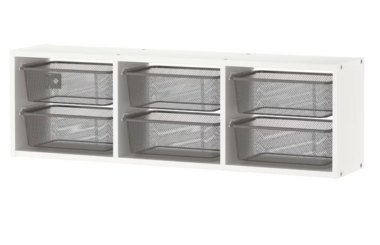 Trofast wall storage , 99x21x31 with grey steel boxes