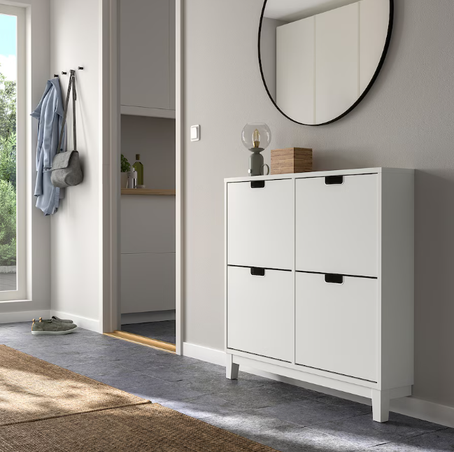 STÄLL Shoe cabinet with 4 compartments, white, 96x17x90 cm