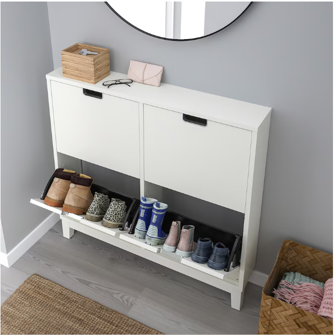 STÄLL Shoe cabinet with 4 compartments, white, 96x17x90 cm