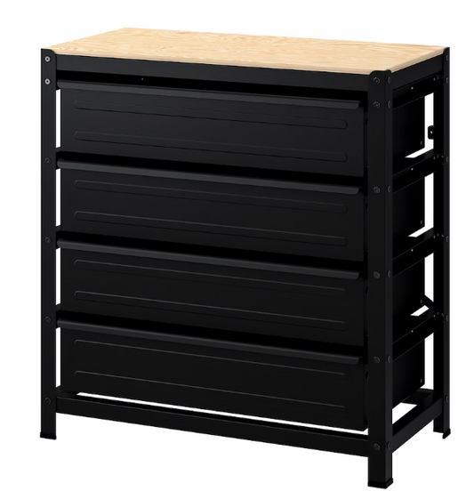 BROR Work bench with drawers, black/pine plywood, 85x40x89 cm