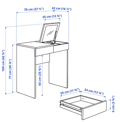 BRIMNES Dressing table, grey, 70x42 cm