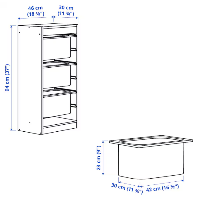 TROFAST Storage combination with boxes, 46x30x94 cm