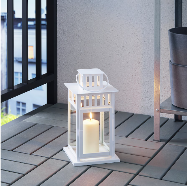 BORRBY Lantern for block candle, in/outdoor white, 28 cm