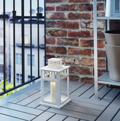 BORRBY Lantern for block candle, in/outdoor white, 28 cm