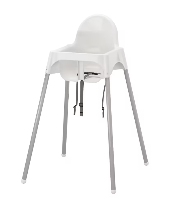 ANTILOP Highchair with safety belt, white/silver-color