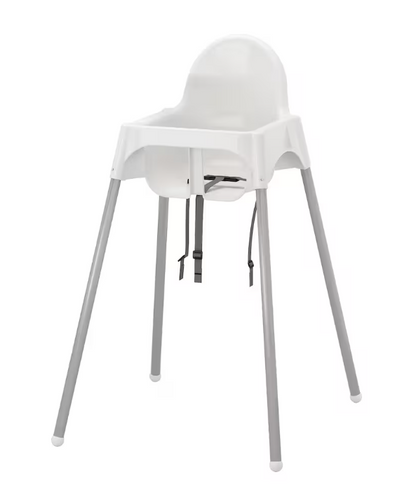 ANTILOP Highchair with safety belt, white/silver-color