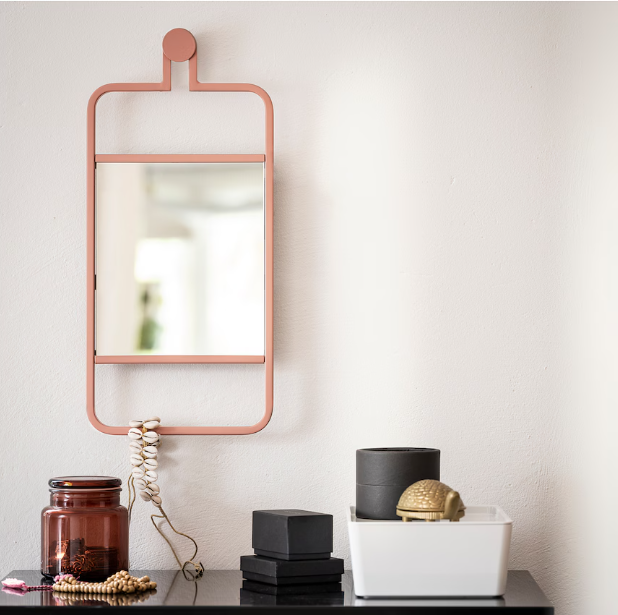 GRANVÅG Mirror, wall hanging/pink, 22x48 cm