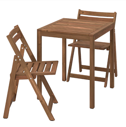 NÄMMARÖ Table and 2 folding chairs, outdoor, light brown stained