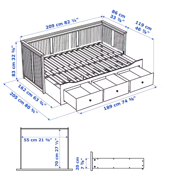 HEMNES Day-bed frame with 3 drawers, white, 80x200 cm