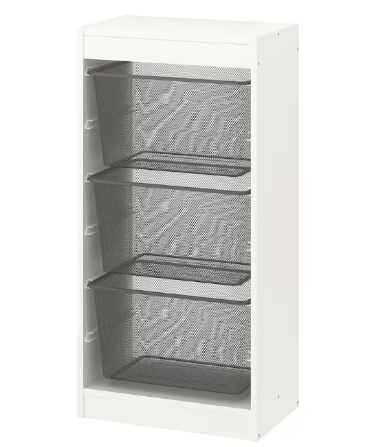 TROFAST Storage combination with boxes, white/dark grey, 46x30x94 cm