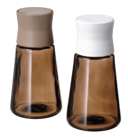 HALVTOM Salt and pepper shakers, glass/brown, 12 cm