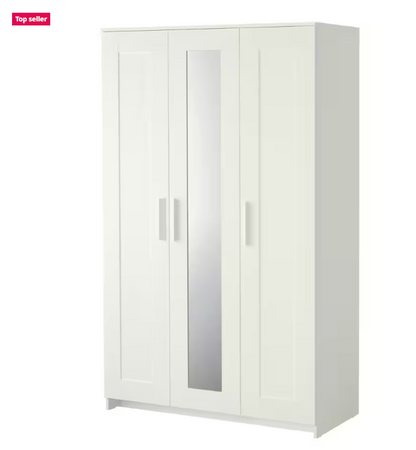 BRIMNES Wardrobe with 3 doors, white, 117x190 cm