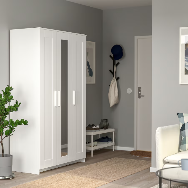 BRIMNES Wardrobe with 3 doors, white, 117x190 cm