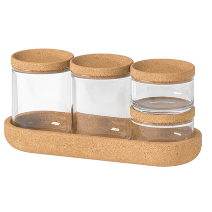 SAXBORGA Jar with lid and tray, set of 5, glass cork