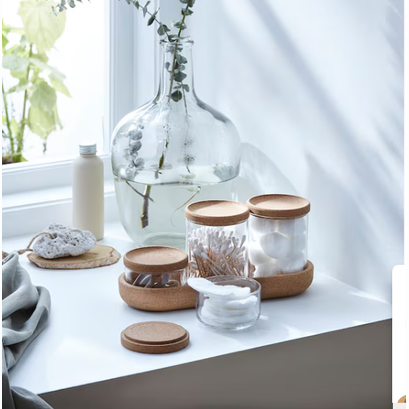 SAXBORGA Jar with lid and tray, set of 5, glass cork