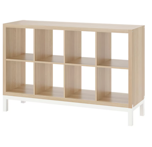 KALLAX Shelving unit with underframe, white stained oak effect/white, 147x94 cm