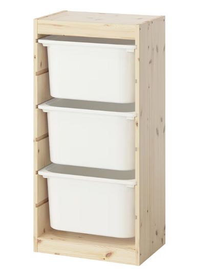TROFAST Storage combination with boxes, light white stained pine/white, 44x30x91 cm