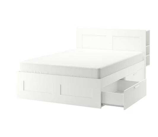 BRIMNES Bed frame w storage and headboard, white/Luröy, 140x200 cm