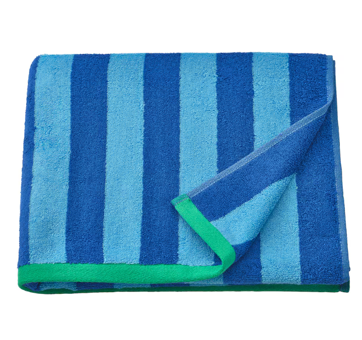 SLÅNHÖSTMAL Bath towel, bright blue/light blue striped, 70x140 cm