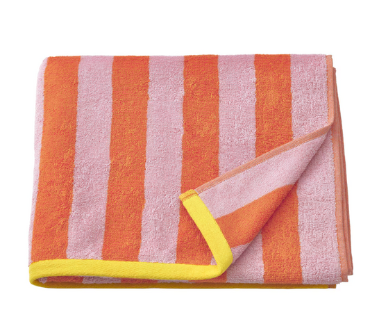 SLÅNHÖSTMAL Bath towel, orange/pink striped, 70x140 cm