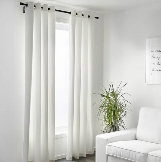 MERETE Room darkening curtains, 1 pair, white/with eyelets, 145x300 cm