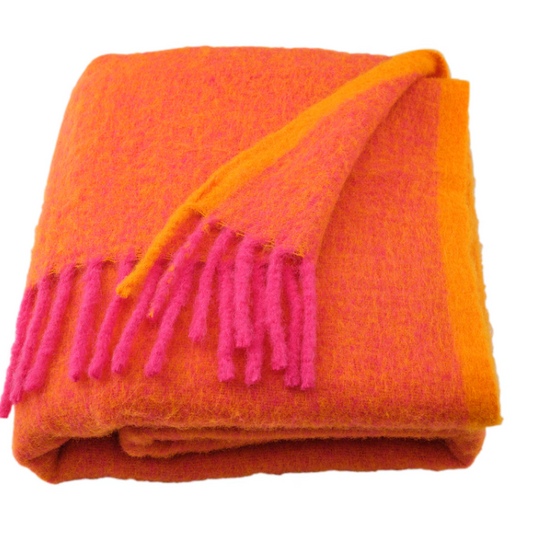 KLIPPOXEL Throw, orange/bright pink, 130x170 cm