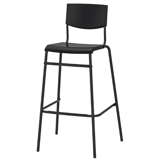 STIG Bar stool with backrest, black/black, 74 cm