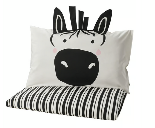 IKEA NATTHÄGER Duvet cover and pillowcase, black white/zebra, 150x200/50x80 cm