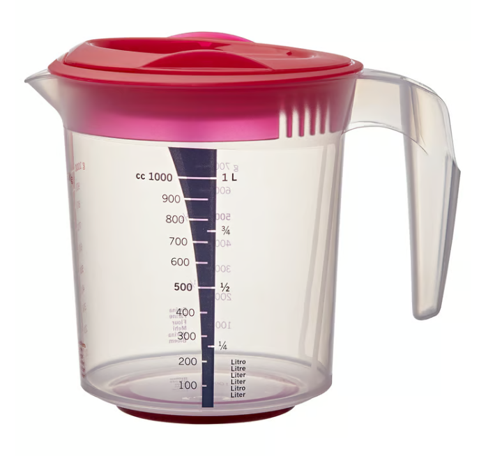 IKEA INFRIA Jug with lid and citrus squeezer, transparent/cerise, 1.0 l