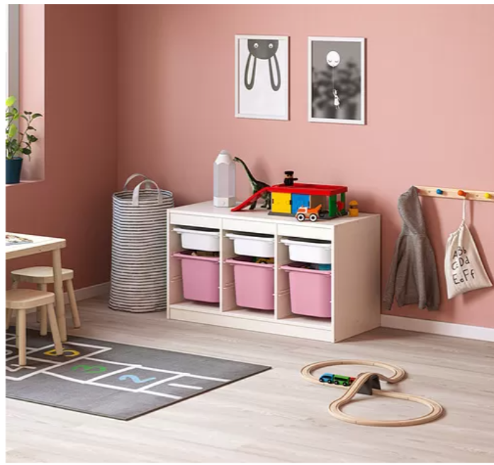 IKEA TROFAST Storage combination with boxes, white white/pink, 99x44x56 cm