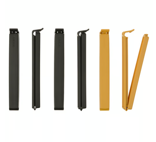 IKEA BEVARA Sealing clip, anthracite/dark yellow (Set of 6)